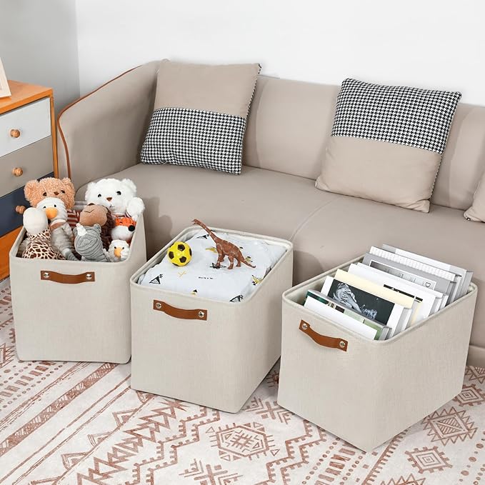 DULLEMELO Large Storage Baskets, Fabric Storage Bins for Organizing Clothes, Large Storage Bins with Handles for Shelves Closet Organizers, Fabric Storage Baskets for Toy Organizers(Beige)-Ruum Studio Home