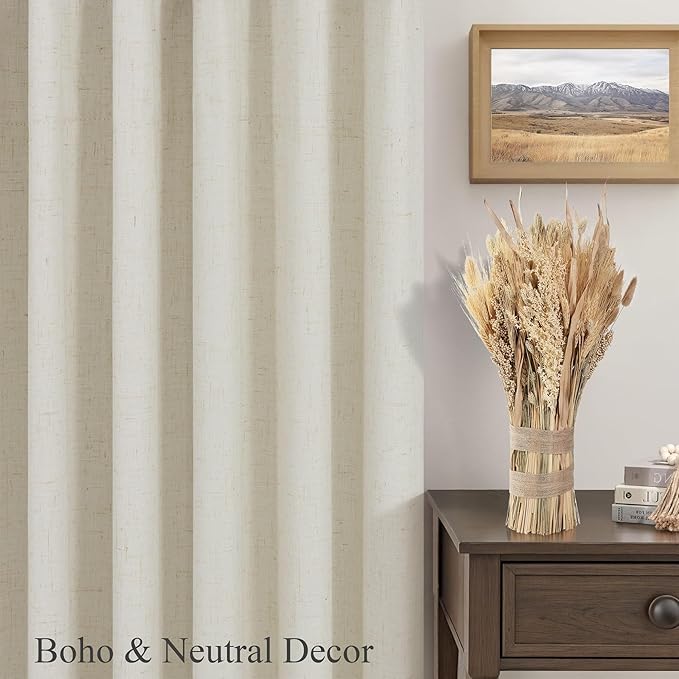 DANCURTON Living Room Black Out Curtains 63 Inch Long Boho Linen Blackout Insulated Thermal Room Darkening Kitchen Drapes for Nursery Kids Home Office Energy Saving Noise Reducing Back Tab Beige 52x63-Ruum Studio Home