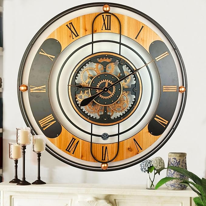The Gears Clock 36'' Inch Real Moving Gear Wall Clock Switzerland Line (Black, 36 inches (90 cm))-Ruum Studio Home