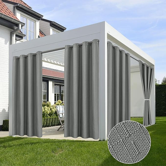 HolidayIdeas 4 Panels Linen Outdoor Curtains for Patio Waterproof Curtains 54" Wide x 84" Long-Indoor/Outdoor Light Grey Curtains Waterproof, Privacy for Pergola, Porch, Gazebo, Backyard, Sunroom-Ruum Studio Home