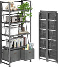 4NM No Assembly Foldable Bookshelf, 5-Shelf Collapsible Bookcase Storage for Small Spaces, 62.2" H, Gray and Black-Ruum Studio Home