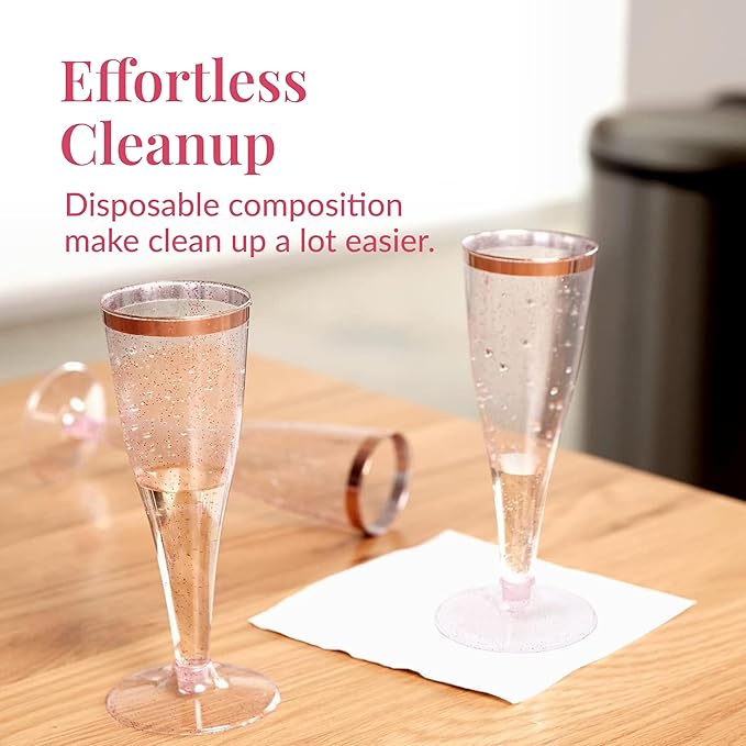 Prestee Set of 24 Plastic Champagne Flutes Disposable - Silver Glitter Pink Champagne Glasses with Rose Gold Rim, Elegant Toasting Cups for Weddings, Cocktail Parties, New Year's Celebrations-Ruum Studio Home