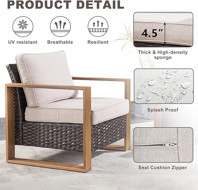 Wicker Outdoor Patio Chairs Set of 2, Rattan Patio Furniture Chairs with Sturdy Frame,All-Weather PE Wicker,Wide Armrest,Deep Seating and Thick Cushions for Deck Porch Garden(Brown/Beige)-Ruum Studio Home