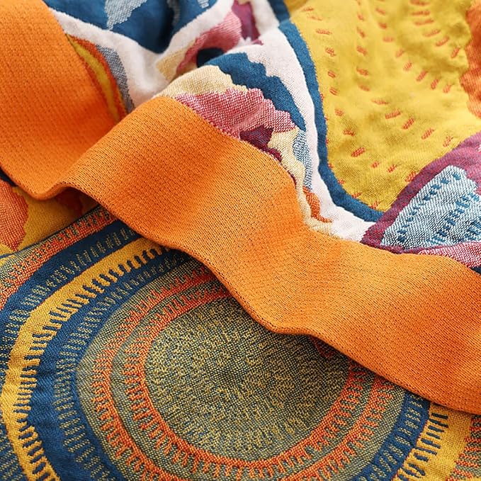 Boho 100% Cotton Muslin Blanket 4-Layer Gauze 80 x 90 Inches Summer Cooling Blanket Floral Decor Soft Cozy for Sofa Bed Coverlet Both Sides (Boho Stars, 80 x 90 in)-Ruum Studio Home