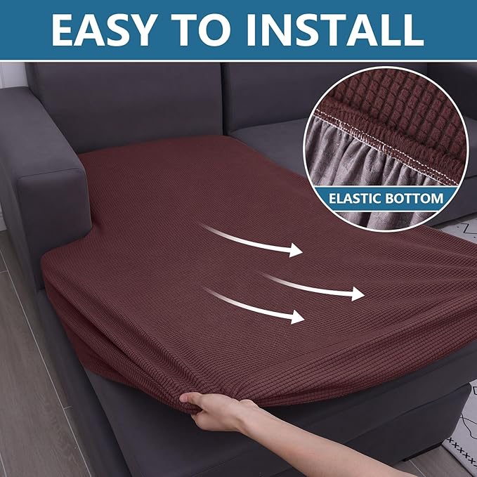 hyha Waterproof Sectional Couch Covers, Non Slip Sofa Couch Cushion Covers L Shape, Thick Stretch Jacquard Fabric, Washable Sofa Slipcovers with Elastic Bottom (1 Piece for Chaise, Chocolate)-Ruum Studio Home