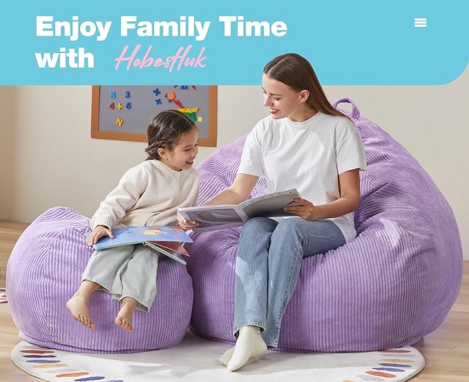 Hobestluk 4.5FT Bean Bag Chair Giant Bean Bag Chair with Filler Included Adult Bean Bag Chairs with Removable Cover for Bedroom Living Room - (Jumbo, Purple)-Ruum Studio Home