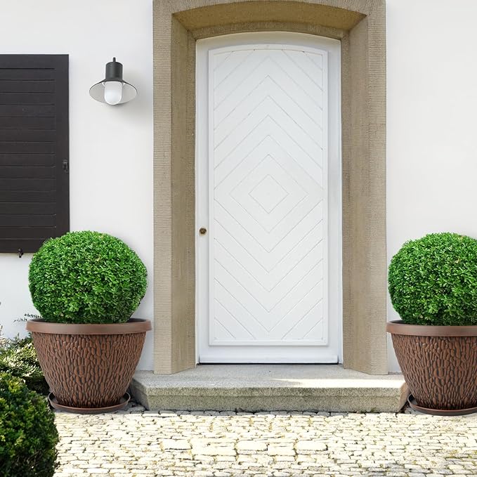 4 Pack 12 Inch Pots for Plants, Plastic Outdoor Flower Pots with Drainage Hole & Tray, Large Planters for Garden Porch Home Indoor Outdoor Decor - Pebbles Pattern Design Plant Pots-Ruum Studio Home