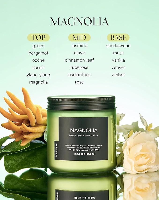 M&SENSE Magnolia Jasmine Spring Scented Candle, 11.6oz 70 Hours Long Lasting Clean Non Toxic All Natural Soy Wax Candle for Relaxing & Stress Relief, 2 Wick Romantic Fragrance Gifts for Home Decor-Ruum Studio Home