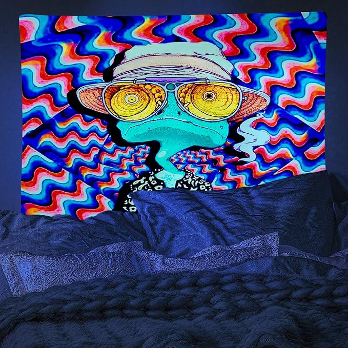ADDWel Blacklight Frog Tapestry, Hippie Alien Tapestry Glow In The Dark, UV Reactive Black Light Upright Posters Wall Hanging for Bedroom Dorm Living Room Backdrop Decor-Ruum Studio Home