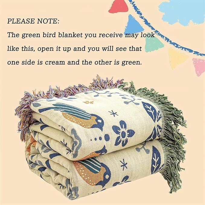 MSGKV Cotton Bed Blanket for Couch and Sofa Blankets for Living Room Bedroom Floral and Birds Throw 80"x90" Breathable Cozy Boho Blankets-Ruum Studio Home