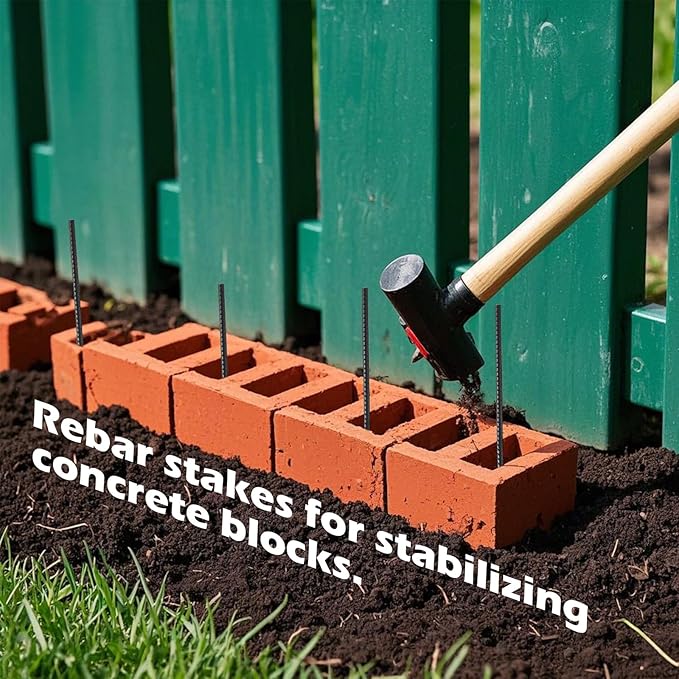 Rebar Stakes 16 Inch, 10 Pack Ground Stakes Heavy Duty with Chisel Point, Straight Metal Stakes for Concrete Form, Landscaping, Camping Tent or Timber, Black-Ruum Studio Home