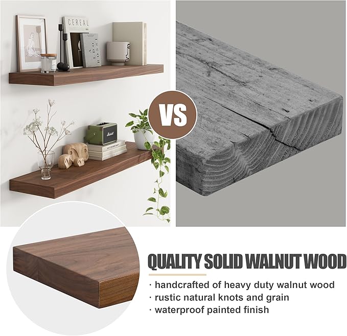 Floating Shelves for Wall, USA-Sourced Walnut Wood 48 Inch Long Wall Shelves, Natural Wooden Wall Mounted Picture Ledge Shelf, Nursery Book Storage Shelf Kids Bookshelf, Display Shelf for Bathroom-Ruum Studio Home