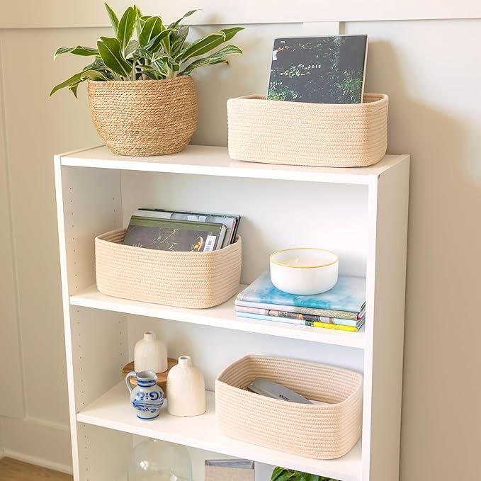 NaturalCozy 13.5”x8.5”x5.5” Storage Baskets for Shelves 3 Pack | Cotton Rope Woven Small Baskets for Organizing | Small Storage Bins for Nursery, Bathroom, Closet, Cube Shelf, Decorative, Gift-Ruum Studio Home