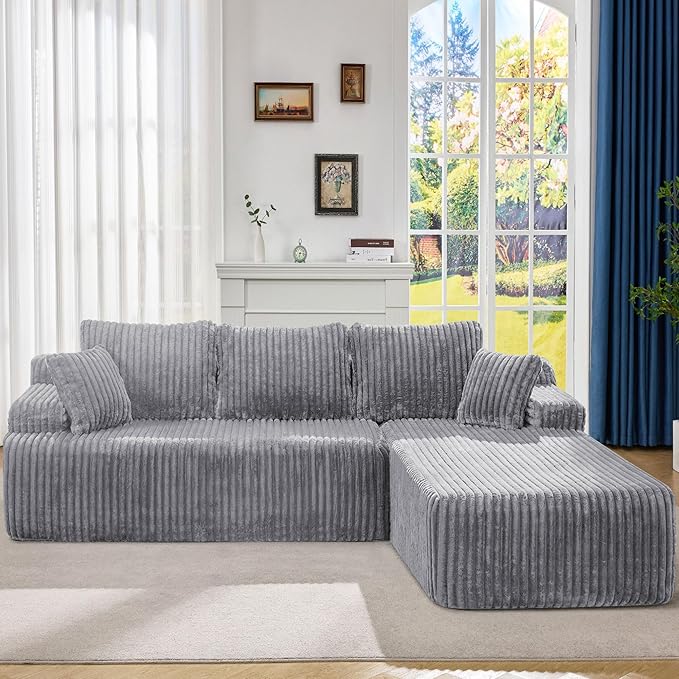 Hobestluk Modular Sectional Sofa Couches 108" L-Shape Couch 3 Seat Modular Sofa Memory Foam Sectional Couches for Living Room, Boneless Couch with Oversized Chaise (Light Grey, Right Facing)-Ruum Studio Home