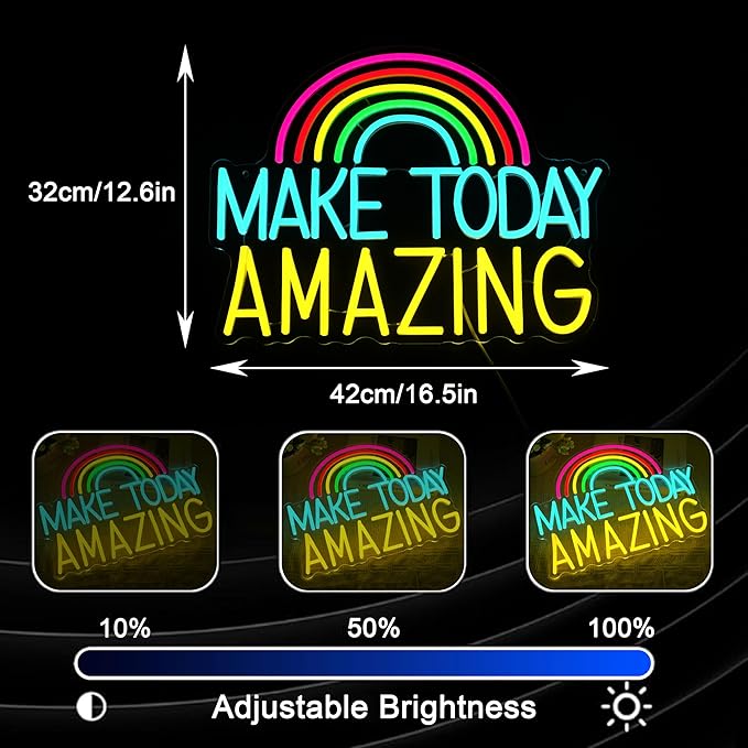 Make Today Amazing Neon Sign Wall Decor Dimmable Rainbow Neon Light USB Powered Motivational Word Led Light Sign for Bedroom Classroom Cafe Bar Birthday Party Wedding-Ruum Studio Home