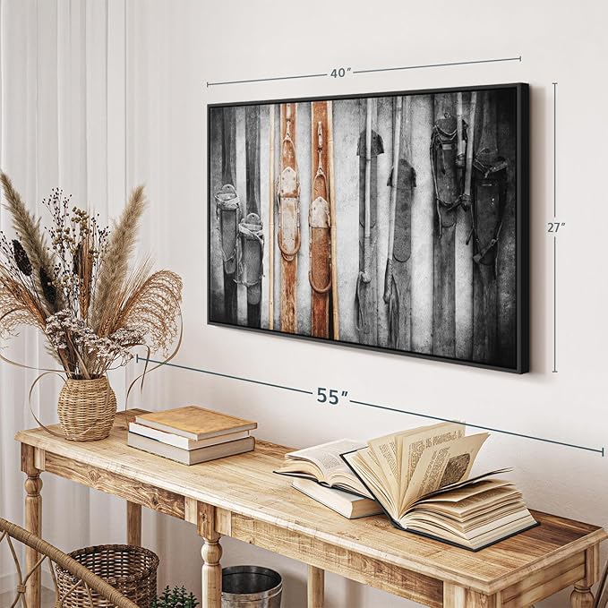 ElephantStock Ski Collection Wall Art - Horizontal Framed Canvas - 1-Piece Bathroom Wall Decor - Photography sports Canvas Print - Brown and Black Decor for Wall - 40" X 27"-Ruum Studio Home
