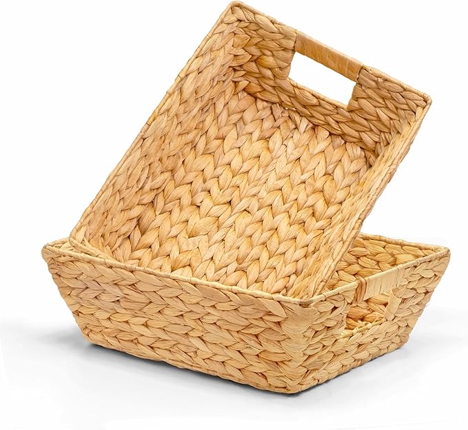 Set of 2 Snack Baskets, Wicker Snack Basket Organizer for Office, Small Wicker Baskets with Handles, (2 Medium Basket)-Ruum Studio Home