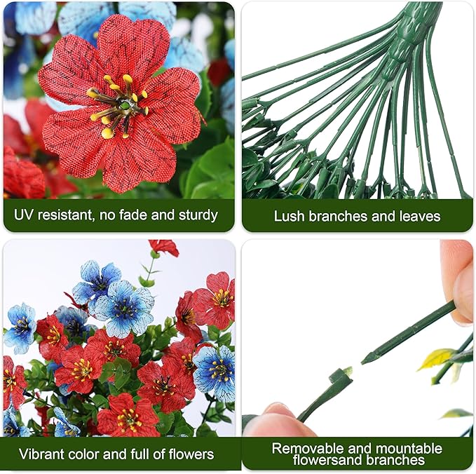 INSPRING Artificial Faux Hanging Flowers Plants for Spring Outdoor Outside Decoration, 2 PCS Fake Silk Daisy with Eucalyptus UV Resistant Realistic Trailing Vines for Balcony Patio Porch (BlueRed)-Ruum Studio Home