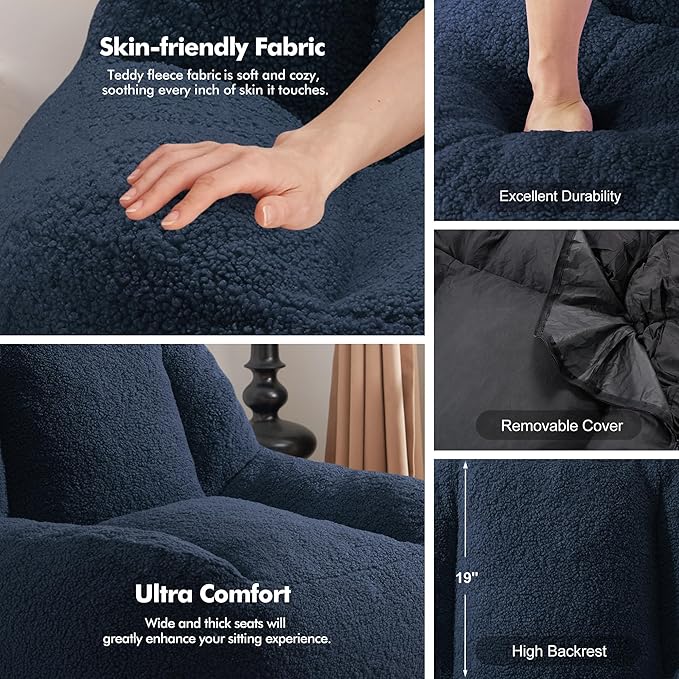 Homguava Bean Bag Chairs for Adults,Giant Beanbag Couch Adult Bean Bag Chair with Filler Included,Modern Lazy Sofa Comfy Chair for Living Room(Blue)-Ruum Studio Home