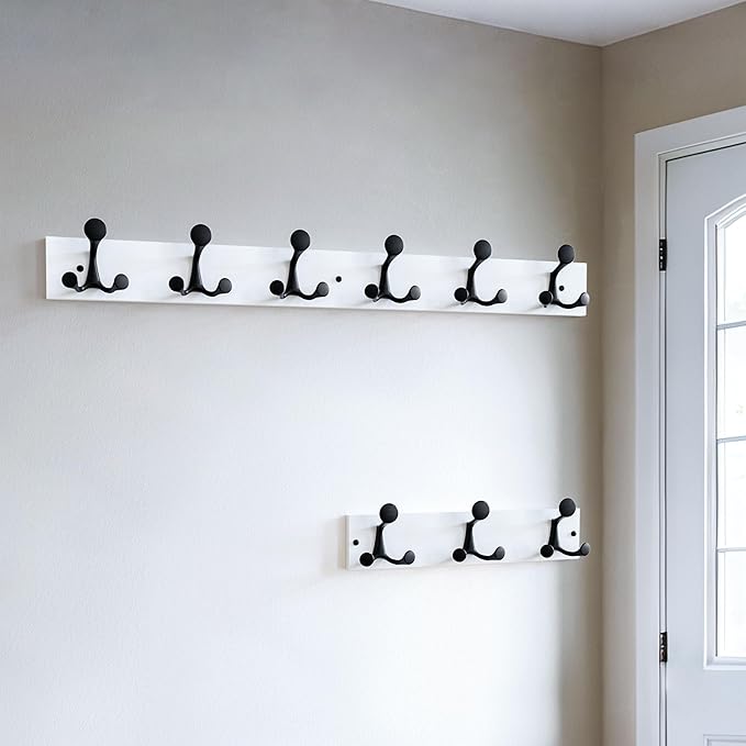 SKOLOO 36-Inch White Wood Coat Rack Wall Mount with 6 Triple Hooks - Ideal for Family Entrances, Classrooms, and Pet Supplies Storage - Perfect Coat Hooks for Wall-Ruum Studio Home