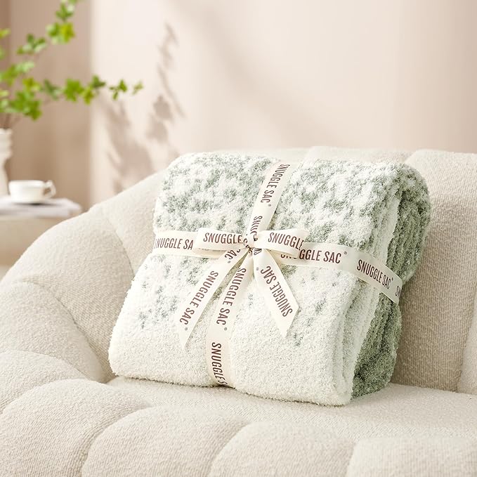 Snuggle Sac Sage Green Throw Blanket for Couch, Reversible Super Soft Warm Blankets Cozy Knit Blanket Fuzzy Plush Lightweight Throws for Sofa, Bed, Picnic, Ombre Sage Green, 50 x 60 inches-Ruum Studio Home