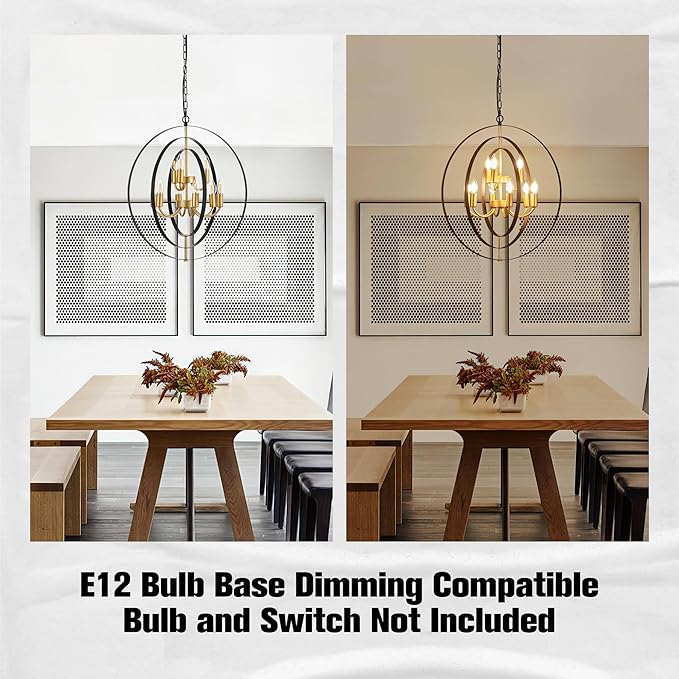 9-Light Globe Rustic Metal Chandelier, 23.6" Black Gold Adjustable Hanging Ceiling Pendant Light Fixture for Entryway Foyer Stairway Bedroom Dining Living Room Hallway-Ruum Studio Home