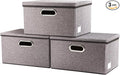 PRANDOM Storage Bins with Lids [3-Pack] Linen Fabric Foldable Storage Boxes Organizer Containers Baskets Cube with Cover for Home Bedroom Closet Office Nursery Grey（11.4X8.6X6.7-Ruum Studio Home