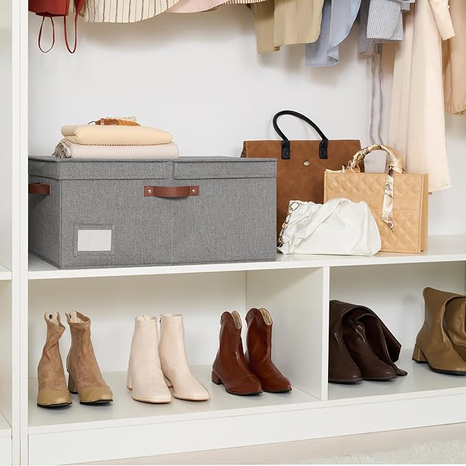 GRANNY SAYS Large Storage Bins With Lids, Decorative Boxes, Fabric Containers With Double-Open Lid and Divider, Collapsible Clothes Organizers, 63L Linen for Closet, Dark Gray-Ruum Studio Home