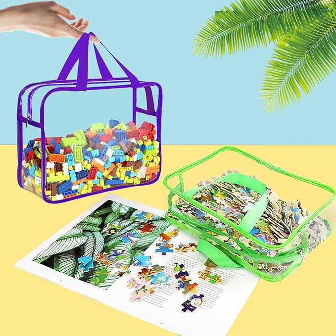 OPELETNNT 6 Color Large Toy Storage Bags with Labels, Reusable Clear PVC Board Game Storage, Travel Waterproof Organizer Bags with Zipper for Building Blocks, Puzzle, Kids Books-Ruum Studio Home