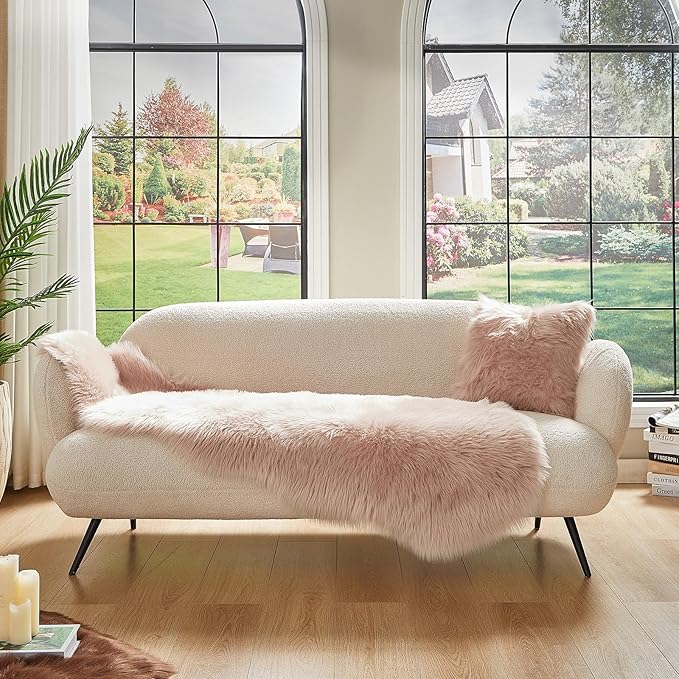 AMTOVO Faux Sheepskin Rug, Pink Ultra Soft Fluffy Shag Area Rug, 2 x 6 ft Faux Fur Rug for Bedroom Sofa Throw Cushion Room Decor, Sheepskin-Ruum Studio Home