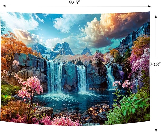 Delur Waterfall Tapestry Tropical Forest Mountain Sunset Tree Wall Hanging Tapestry Scenic Rainforest Landscape Nature Sunrise Headboard for Bedroom Living Room Home Decor (70.8" x 92.5")-Ruum Studio Home