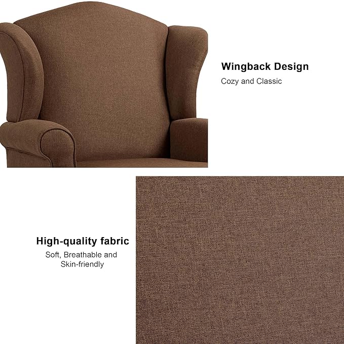 Accent Chair, High Back Upholstered Armchair with High Resilience Sponge & Wood Legs, Mid-Century Modern Comfy Single Sofa Reading Chairs for Living Room, Bedroom (Brown, Set of 2)-Ruum Studio Home