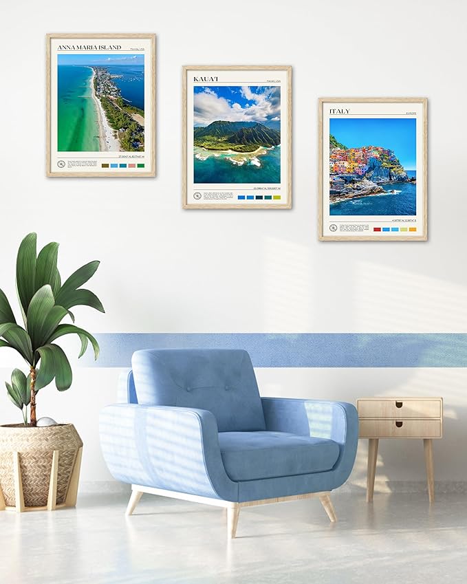 HesenDot Natural OAK Wood Framed Anna Maria Island Wall Art,12x16in Florida Seascape Canvas Wall Print,Classic Urban Landmark Wall Decor for Living Room, Bedroom,Office Gallery Set of 1-Ruum Studio Home