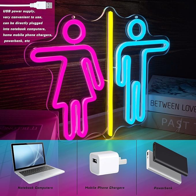 Restroom Neon Signs for Wall Decor Bathroom Neon Sign Dimmable LED Powerd Toilet Light Restroom Signs for Business Ideal for Bathroom, Bar, Hotel, Hospital,Home and Party Decoration(12.9 * 10.6inch)-Ruum Studio Home