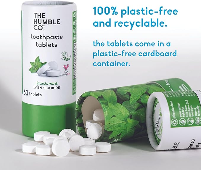 The Humble Co. Mint Toothpaste Tablets, 3 PK – Anticavity Fluoride Toothpaste Tablets with All Natural Ingredients, Dentist Developed Formula - Vegan, SLS Free, Plastic Free (Mint, 180 Count)-Ruum Studio Home