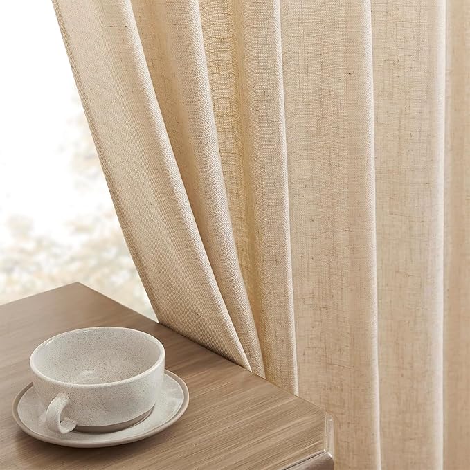 Joydeco Linen Curtains 84 Inch Length 2 Panel Sets,Light Filtering Curtains for Bedroom 52 Inch Wide Living Room Drapes with Back Tabs & Rod Pockets (W52 x L84 Inch, Ecru)-Ruum Studio Home