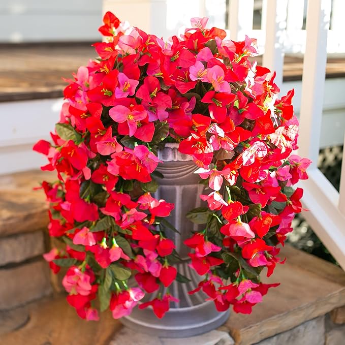 Faux Bougainvillea Artificial Flowers Plants for Outdoors Outside Decoration, 2pcs Fake Flowers Silk Long Trailing Vines UV Resistant Realistic for Front Door Porch Planter Urn Patio Balcony Yard, Mix-Ruum Studio Home