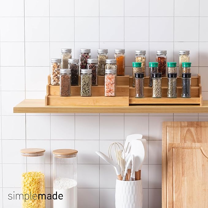 SIMPLEMADE 3-Tier Spice Rack Organizer - Versatile Storage Shelf for Kitchen, Bathroom, Bedroom & Office, Set of 1, Expandable Bamboo-Ruum Studio Home