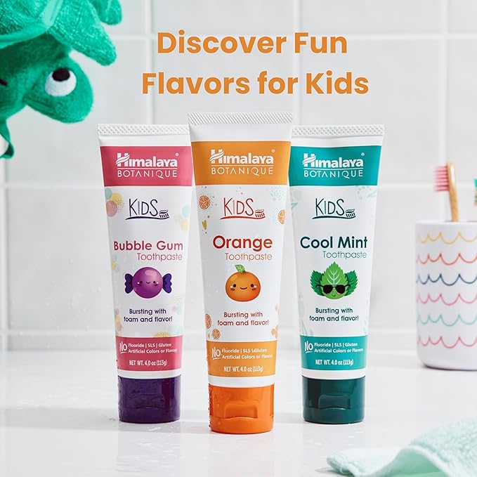 Himalaya Botanique Kids Toothpaste, Herbal, Orange Flavor, Fights Plaque, Fluoride Free, Gentle, No Artificial Flavors or Colors, SLS Free, Gluten Free, Cruelty Free, Vegan, Foaming, 4 Oz, 4 Pack…-Ruum Studio Home