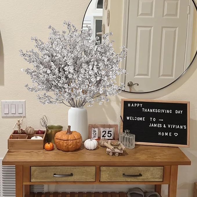 Sggvecsy 15 Pcs Babys Breath Artificial Flowers Gypsophila Bouquets Bulk Real Touch Fake Silk Flowers for Home DIY Floral Arrangement Table Centerpiece Fall Thanksgiving Autumn Decoration (Grey)-Ruum Studio Home