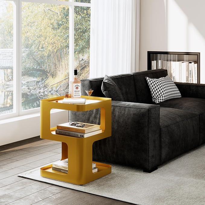 Gold Side Table,Modern end Table,Unique nightstand,Bedside Tables,Metal Accent Side Table with Storage for Living Room Bedroom Couch,no Assembly Required-Ruum Studio Home