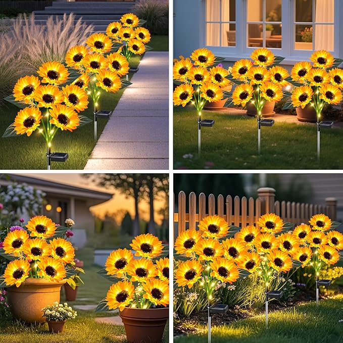 Sunflower Solar Lights Outdoor Decor, 6 Pack Solar Garden Decor 36 Waterproof Solar Sunflower Outdoor Lights for Garden Patio,Flower Bed, Pathway, Gift for Women, Mom, Grandma (6 Pack)-Ruum Studio Home