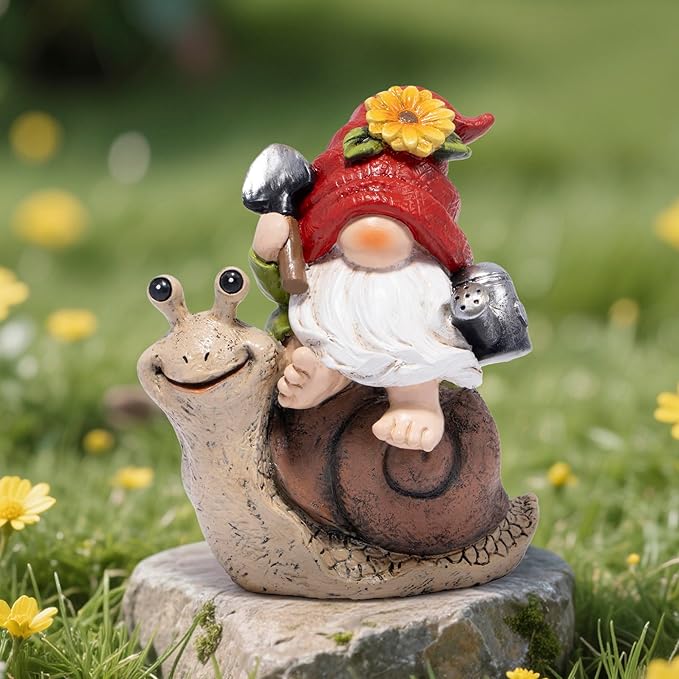 Hodao Spring Garden Gnome Decoration Flower Animal Ornaments Decor Gifts Spring Gnomes for Garden Decorations Summer Elf Figurine Gifts for Mom Outdoor Decor (Red)-Ruum Studio Home