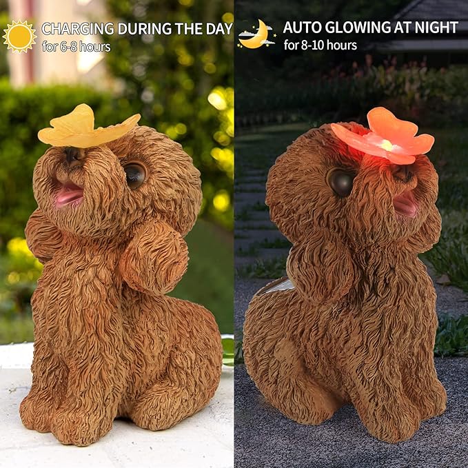 Dog Statues Outdoor Decor, Solar Lights Outdoor Statue Garden Decorations Solar Dog Ornaments for Patio, Lawn, Yard Art Decoration, Housewarming Garden Gift-Ruum Studio Home