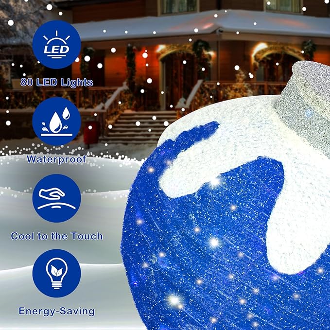 BRIGHTDECK Outdoor Christmas Ornaments, Lighted Pop-Up Outdoor Holiday Ball Decoration with 80 LED Lights, 8 Light Modes, Lighted Collapsible Holiday Decorations for Yard, Home (Blue)-Ruum Studio Home