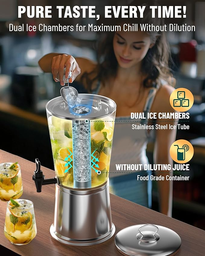 WantJoin Beverage Dispenser With Stand, Drink Dispenser for Party, Stainless Steel Water Dispenser with Ice Core, Spigot, Drink Jar Jug For Home Parties Lemonade, Clear Acrylic, 2-GALLONS 8 Liters-Ruum Studio Home