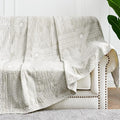 JINCHAN Boho 100% Cotton Muslin Blanket 3-Layer Queen Size 80x90 Inches Geometric Light Grey Lightweight Reversible Soft Comfy Throw for Couch Sofa Bed Coverlet Quilt Large Blanket Bedroom All Seasons-Ruum Studio Home