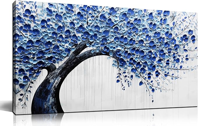 Large Wall Art for Living Room Bedroom Home Office Blue Tree of Life Wall Art Floral Picture Framed Wall Decor Modern Canvas Prints 20x40 In-Ruum Studio Home