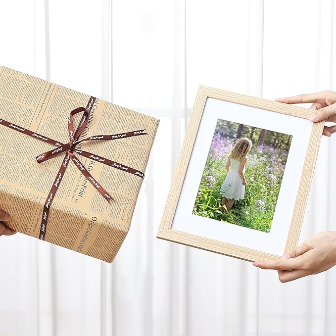 Vittanly 8.5x11 Picture Frames Set of 9, Shatter Resistant Plexiglass, Display 6x8 Pictures with Mat or 8.5x11 without Mat, Photo Frames for Wall or Tabletop, Engineered Wood, OAK-Ruum Studio Home
