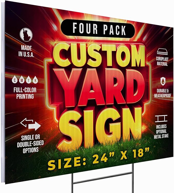 4 Pack 24"x18" Custom Yard Signs with Stakes, Personalized Yard Signs for Outdoors, Customized Full Color Print Corrugated Signs for Business-Ruum Studio Home